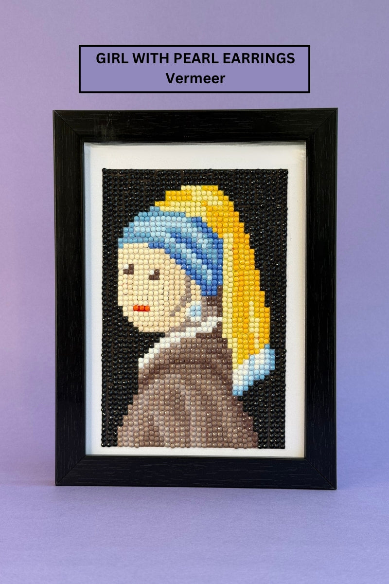 Framed diamond painting of The Girl with Pearl Earrings