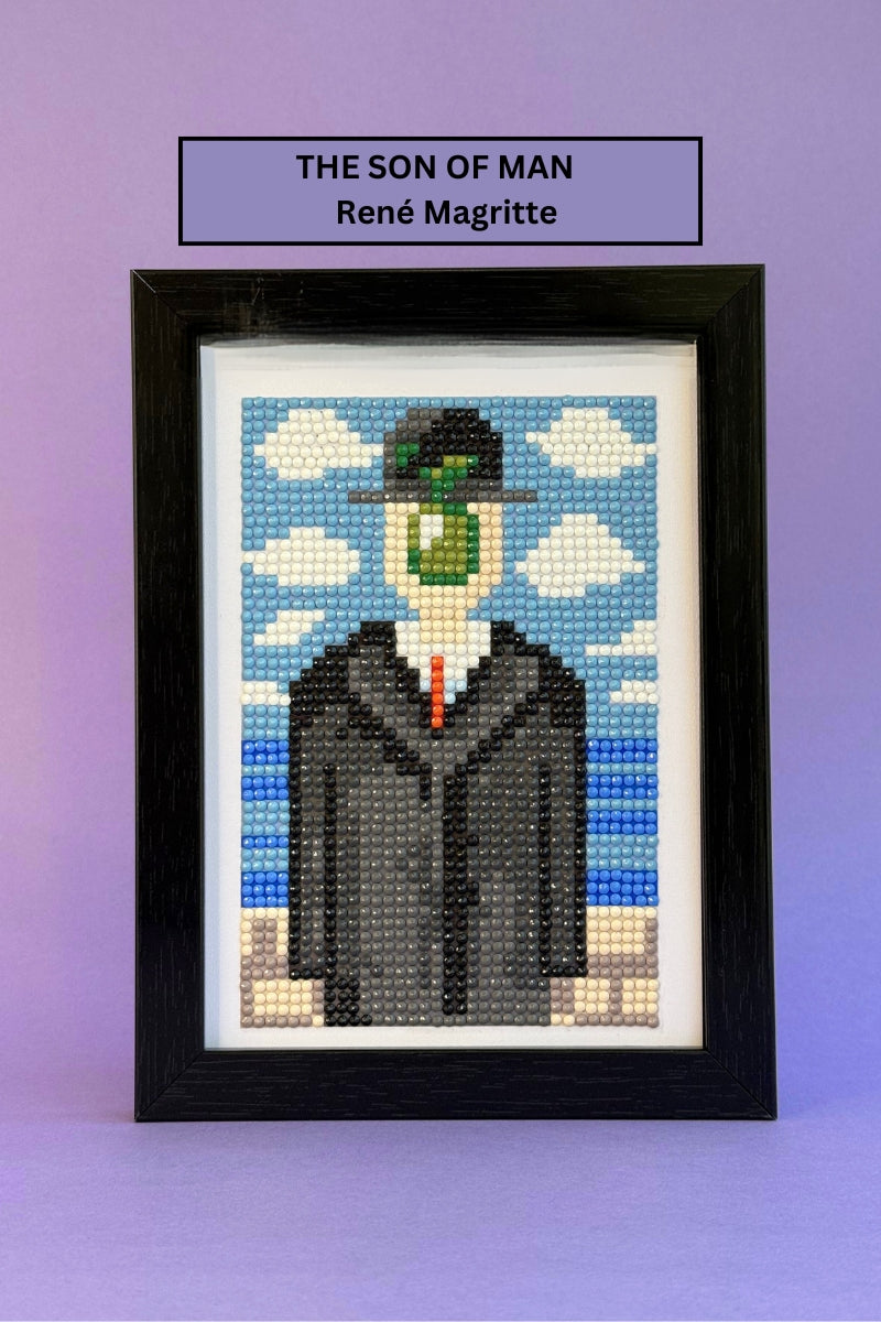 Framed diamond painting of The Son of Man by Rene Magritte
