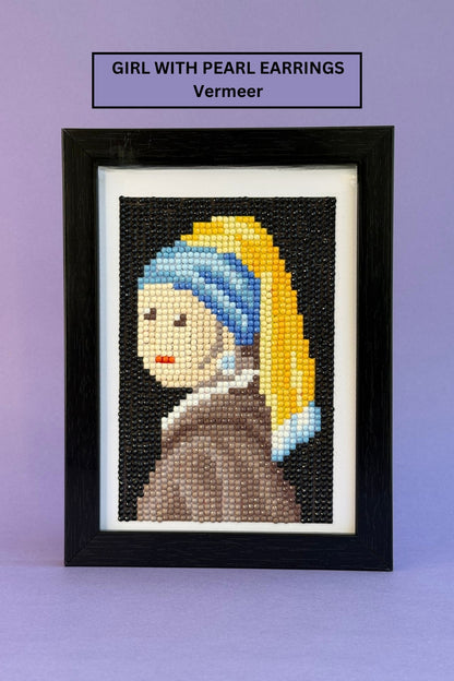 Framed diamond painting of The Girl with Pearl Earrings