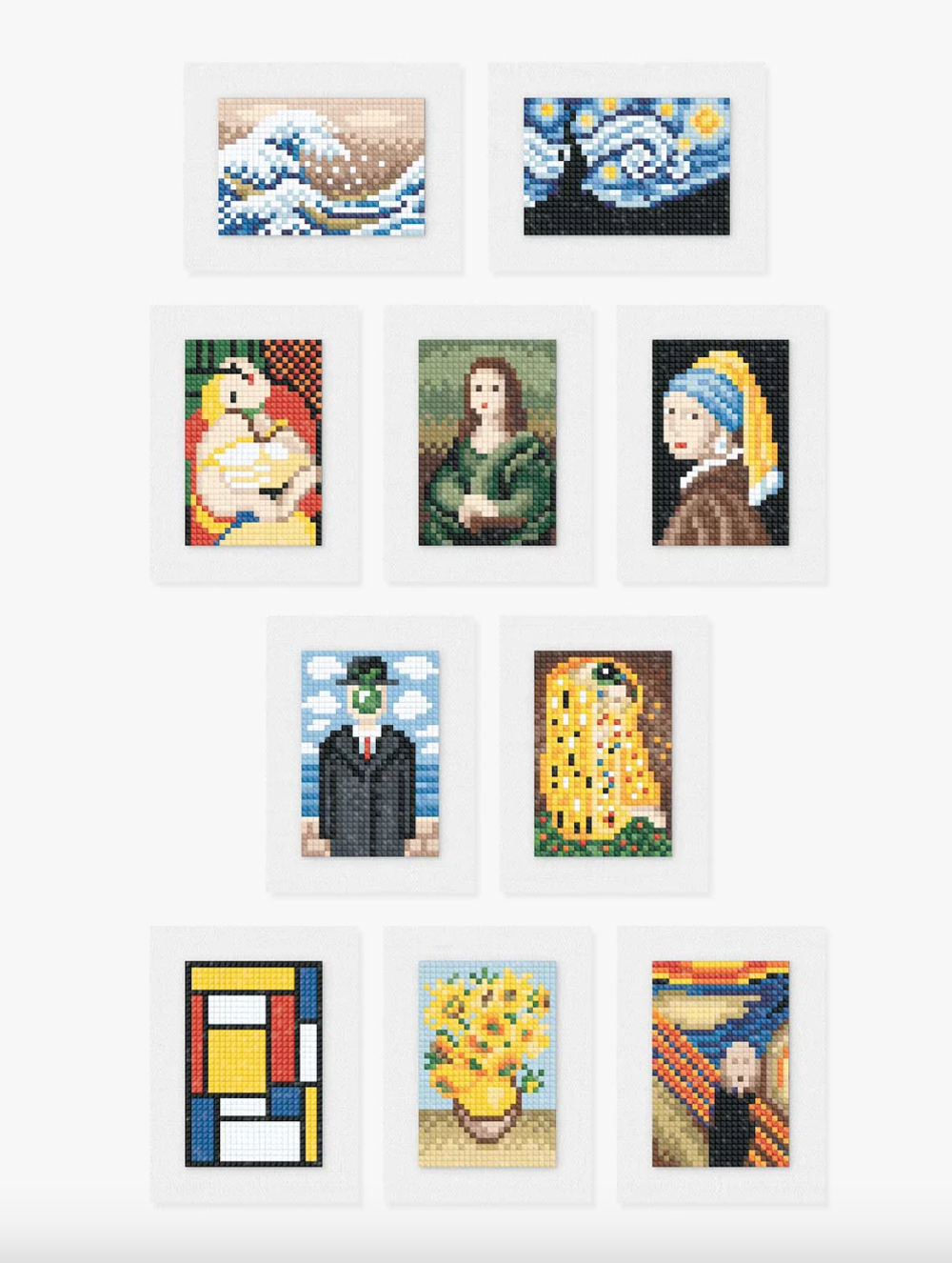 A set of 10 different diamond-shaped art reproductions, including famous paintings like 'Starry Night' and 'Mona Lisa.'